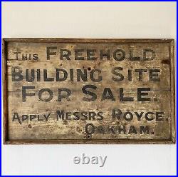 Antique c1880s Hand Painted Building Plot Oakham Advertising Sign Not Enamel