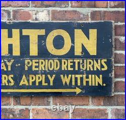 Antique c1920s Brighton Train / Bus Trips Painted Advertising Sign Not Enamel