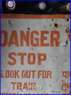 Antique original Vintage handpainted train Indian Metal Sign Advertising Sign