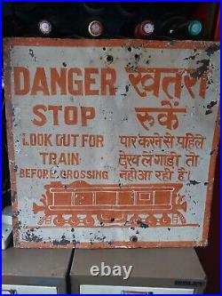Antique original Vintage handpainted train Indian Metal Sign Advertising Sign