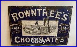 Antique rare enamel original sign Rowntree's Chocolate / Cocoa? 30 X 20 In