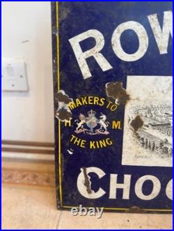 Antique rare enamel original sign Rowntree's Chocolate / Cocoa? 30 X 20 In