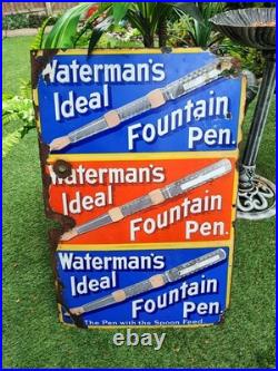 Antique/vintage' Waterman's Ideal Fountain Pen' Enamel Advertising Sign