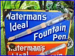 Antique/vintage' Waterman's Ideal Fountain Pen' Enamel Advertising Sign