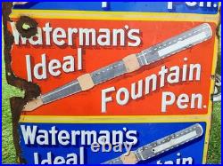 Antique/vintage' Waterman's Ideal Fountain Pen' Enamel Advertising Sign