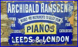 Archibald Ramsden Piano's Vintage Enamel Sign Original