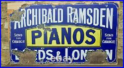Archibald Ramsden Piano's Vintage Original Enamel Sign