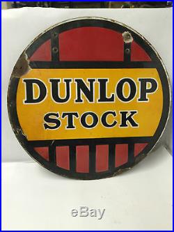 Automobilia Dunlop Stock Double Sided Enamel Sign Vintage Automobilia