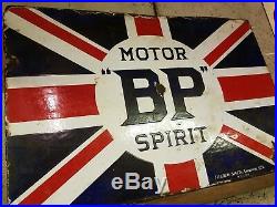 BP MOTOR SPIRIT Flag Double Sided Enamel Sign Vintage Automobilia Garage Oil