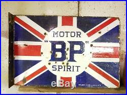BP MOTOR SPIRIT Flag Double Sided Enamel Sign Vintage Automobilia Garage Oil