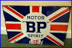 BP MOTOR SPIRIT Union Jack enamel sign. Vintage Automobilia