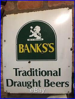 Bankss Enamel Sign Original Old Rare Advertising Antique Vintage Man Cave Beer