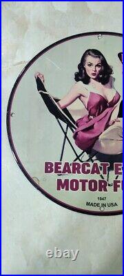 Bearcat Ethyl Motor Fuel 1947 Vintage porcelain enamel sign