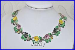 Beautiful Vintage Enamel Signed Exquisite Pansy Birthday Series Necklace