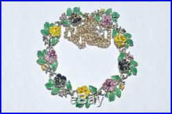 Beautiful Vintage Enamel Signed Exquisite Pansy Birthday Series Necklace