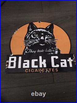 Black Cat Cigarettes Vintage Style 12 Enamel Advertising Porcelain Sign