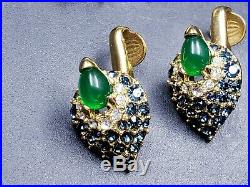 Boucher Vintage Signed Set Blue Green Enamel Peacock Brooch Pin & Earrings
