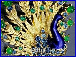 Boucher Vintage Signed Set Blue Green Enamel Peacock Brooch Pin & Earrings