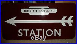 British Rail Railways Maroon Station vintage sign enamel 1940 train Arrow totem