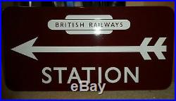 British Rail Railways Maroon Station vintage sign enamel 1940 train Arrow totem