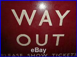 British Rail Railways Maroon WAY OUT SHOW TICKETS vintage sign enamel 1940 train