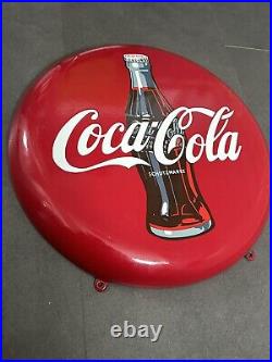 COCA COLA Schutzmarke HEAVY ENAMEL BUTTON ORIGINAL 60s 70s SIGN 40 cm Vintage