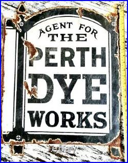 COLLECTABLE Original Antique Vintage Perth Dye Works Enamel SIGN Black & White