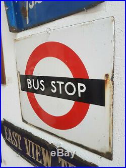 C. 1950's London Bus stop sign Original Vintage Enamel