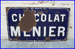 Chocolat Menier Original Vintage French Enamel Shop Sign