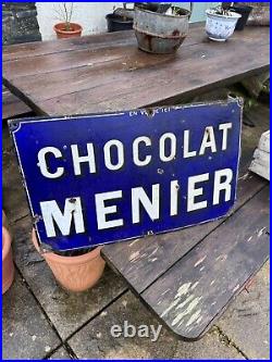 Chocolat Menier Original Vintage French Enamel Shop Sign