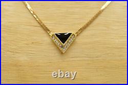 Christian Dior Signed Vintage Collar Necklace Black Enamel Rhinestone Gold 1D