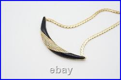 Christian Dior Vintage 1970s Black Enamel Crystal Long Pendant Necklace, Gold