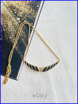Christian Dior Vintage 1970s Black Enamel Twist Long Bar Crystals Necklace, Gold