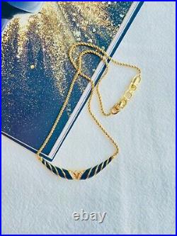 Christian Dior Vintage 1970s Black Enamel Twist Long Bar Crystals Necklace, Gold