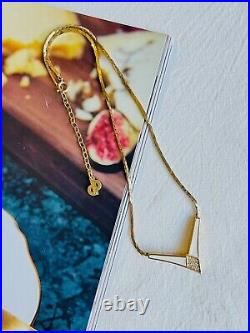 Christian Dior Vintage 1980s Cream Enamel Triangle Crystals Chain Necklace, Gold