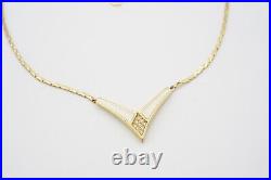 Christian Dior Vintage 1980s Cream Enamel Triangle Crystals Chain Necklace, Gold