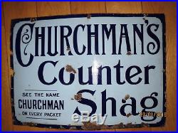 Churchmans Counter Shag Tobacco Enamel Sign Vintage