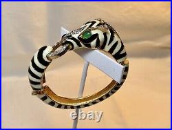 Ciner Zebra Bangle Bracelet Gold Played Enamel Signed Gorgeous Vintage Rare
