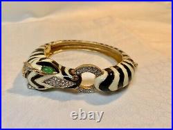 Ciner Zebra Bangle Bracelet Gold Played Enamel Signed Gorgeous Vintage Rare