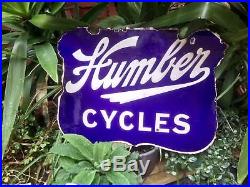 Classic vintage original double-sided Humber Cycles enamel sign