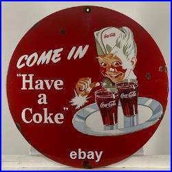 Coca-Cola Enamel Sign Ø 50cm (19.7) Big Nice Vintage Advertising Decoration
