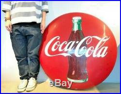Coca Cola Sign Vintage Porcelain Bottle Button Enamel Large 36 advertising Rare