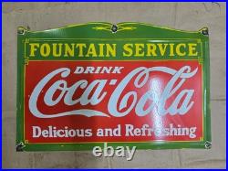 Coca-cola Fountain Service Porcelain Enamel Sign 27 X 17 Inches