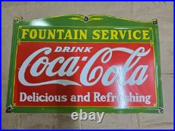 Coca-cola Fountain Service Porcelain Enamel Sign 27 X 17 Inches