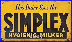 Collectible Vintage Enamel Yellow Simplex Hygienic Milker Dairy Sign
