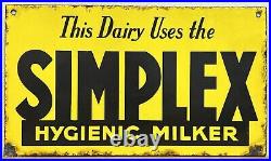 Collectible Vintage Enamel Yellow Simplex Hygienic Milker Dairy Sign