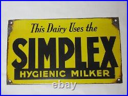 Collectible Vintage Enamel Yellow Simplex Hygienic Milker Dairy Sign