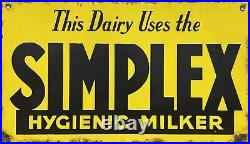 Collectible Vintage Enamel Yellow Simplex Hygienic Milker Dairy Sign