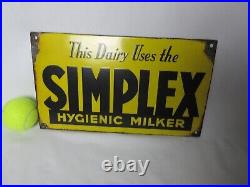 Collectible Vintage Enamel Yellow Simplex Hygienic Milker Dairy Sign