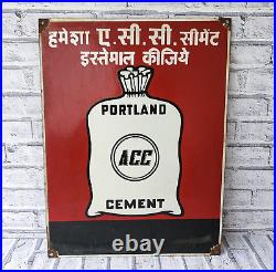 Collectible Vintage PORTLAND ACC CEMENT 2 Language Porcelain Enamel Sign Board